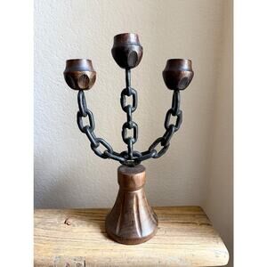 Vintage Iron and Wood Candelabra Brutalist Style